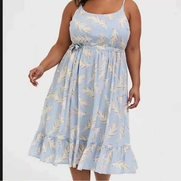 NWT Torrid Midi Challis Shirred Dress Feather Print Tie Belt size 3X - Picture 1 of 7